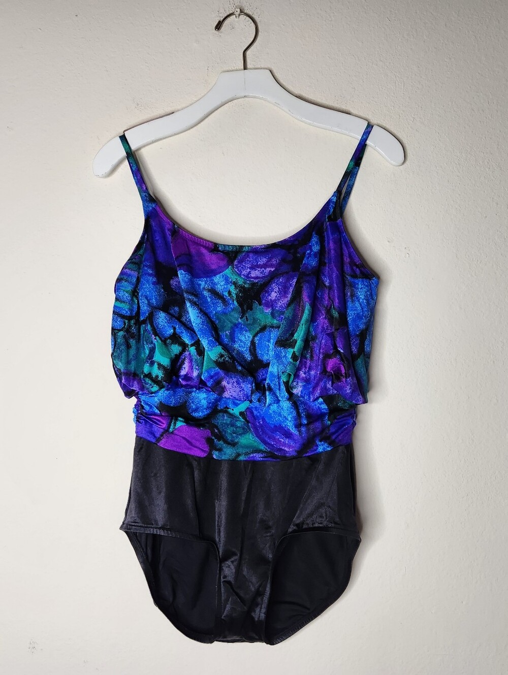 Vintage Jantzen Womens 12 Black Colorful One Piece Swimsuit